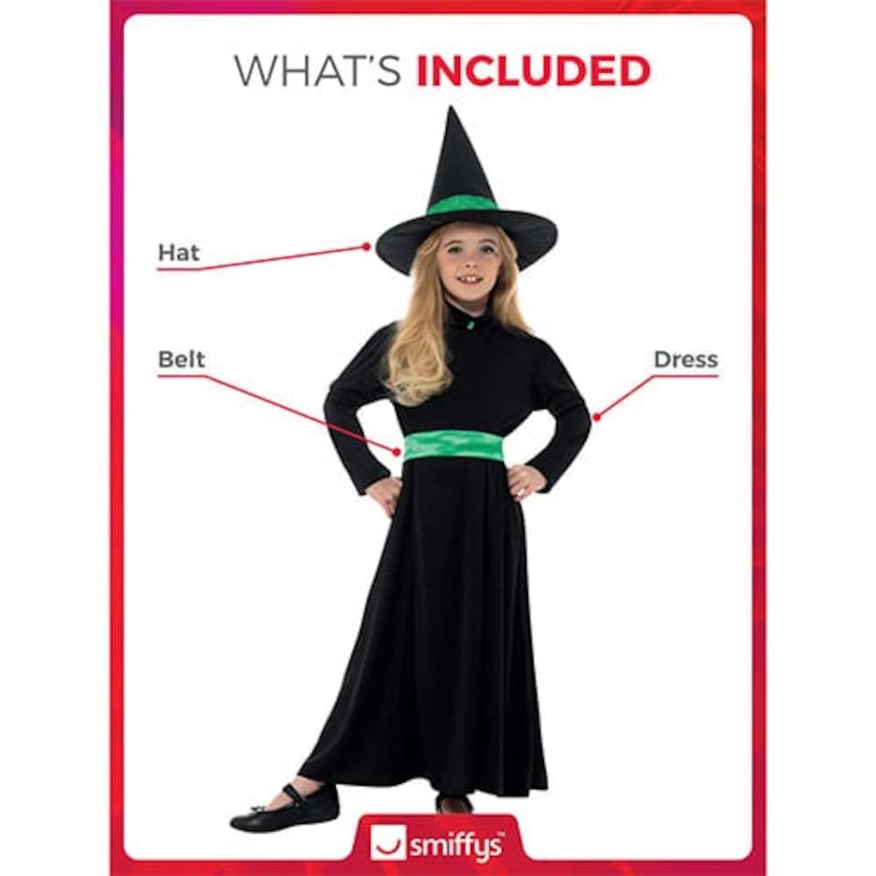 image 1 of Wicked Witch Black and Green Girls Fancy Dress Costume Kids Medium - Age 7-9