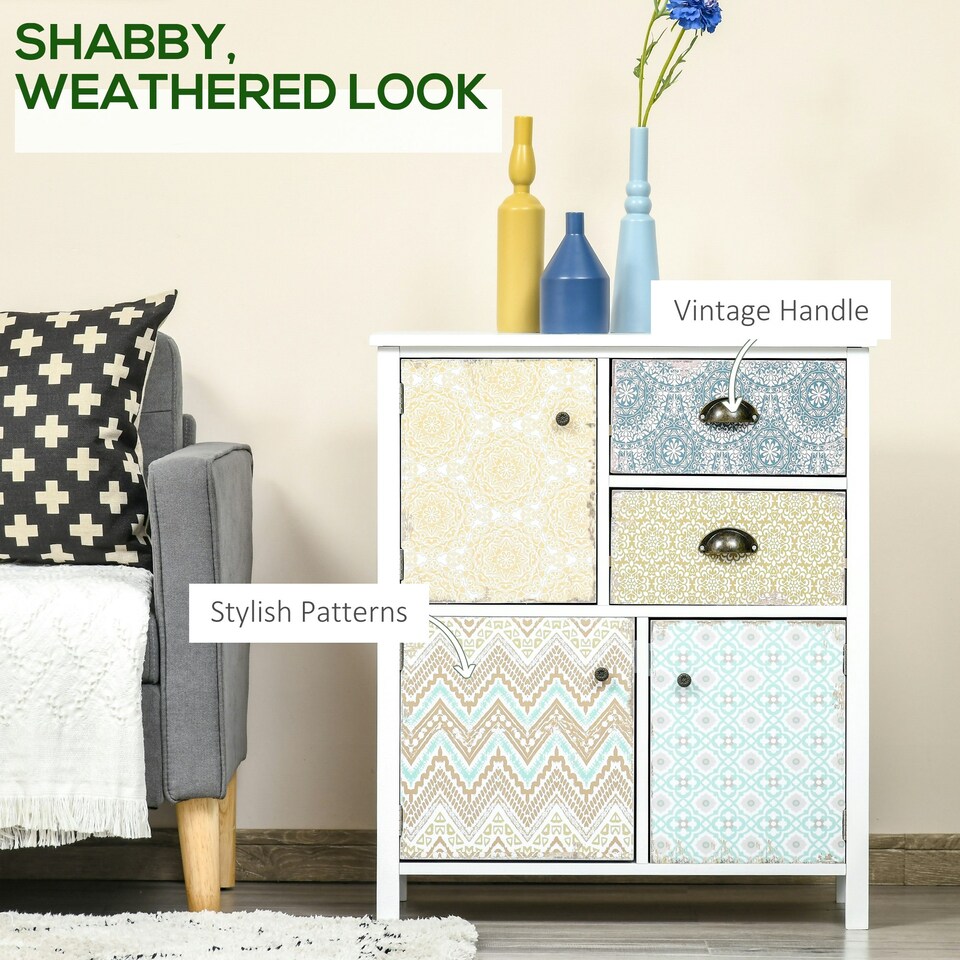image 1 of HOMCOM 5 Drawer Table Multi-purpose Storage Chest Sideboard Retro Style Entryway