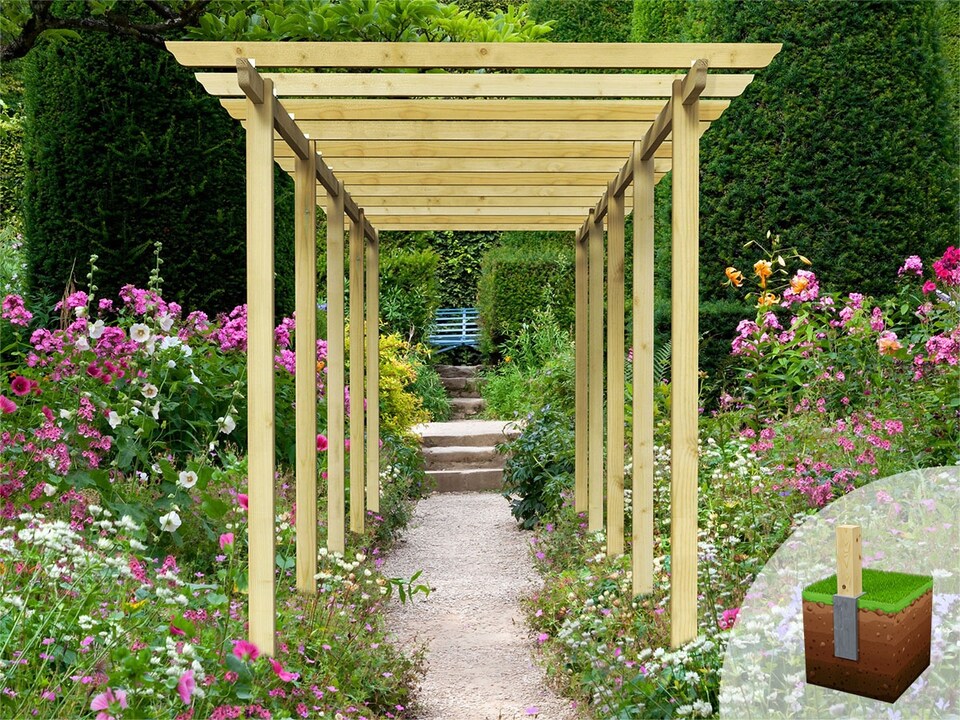 image 1 of eDecks Royal Walkway Garden Pergola w/ Steel Spikes 2.7m - 2.4x7.2m