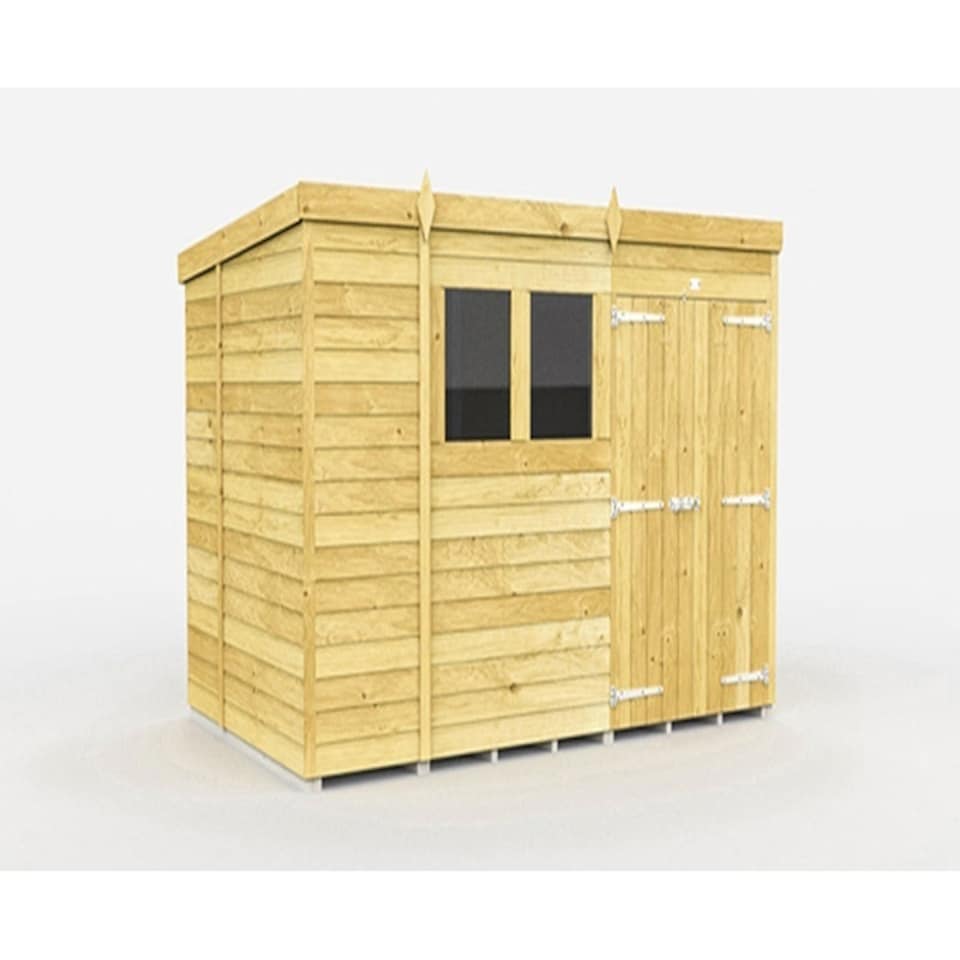image 1 of 10 x 7 Feet Pent Shed - Double Door With Windows - Wood - L214 x W302 x H201 cm Brown