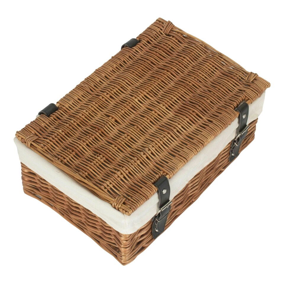 image 1 of 35cm Double Steamed Wicker Picnic Basket with Lining White | White | One Size