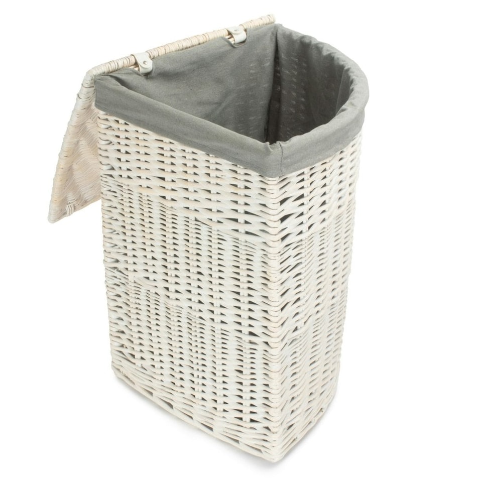 image 1 of Set of 2 Corner White Wash Laundry Hamper with Grey Sage Lining Grey | Grey