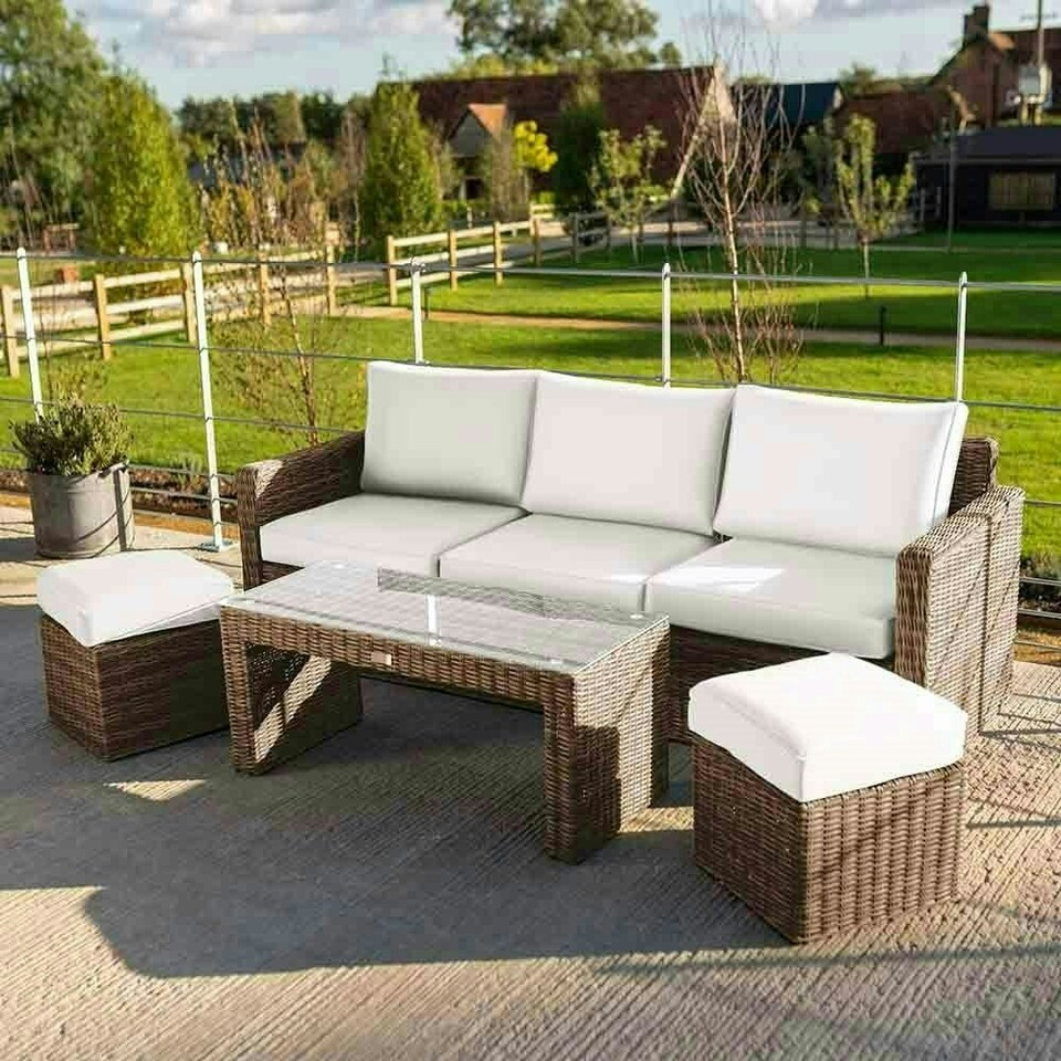 image 1 of Luxury Rattan 5 Seater Sofa Set with Coffee Table and Footstools in Natural