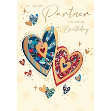 Words 'n' Wishes Traditional Birthday Card for Partner, Colourful Hearts Design, UK Made