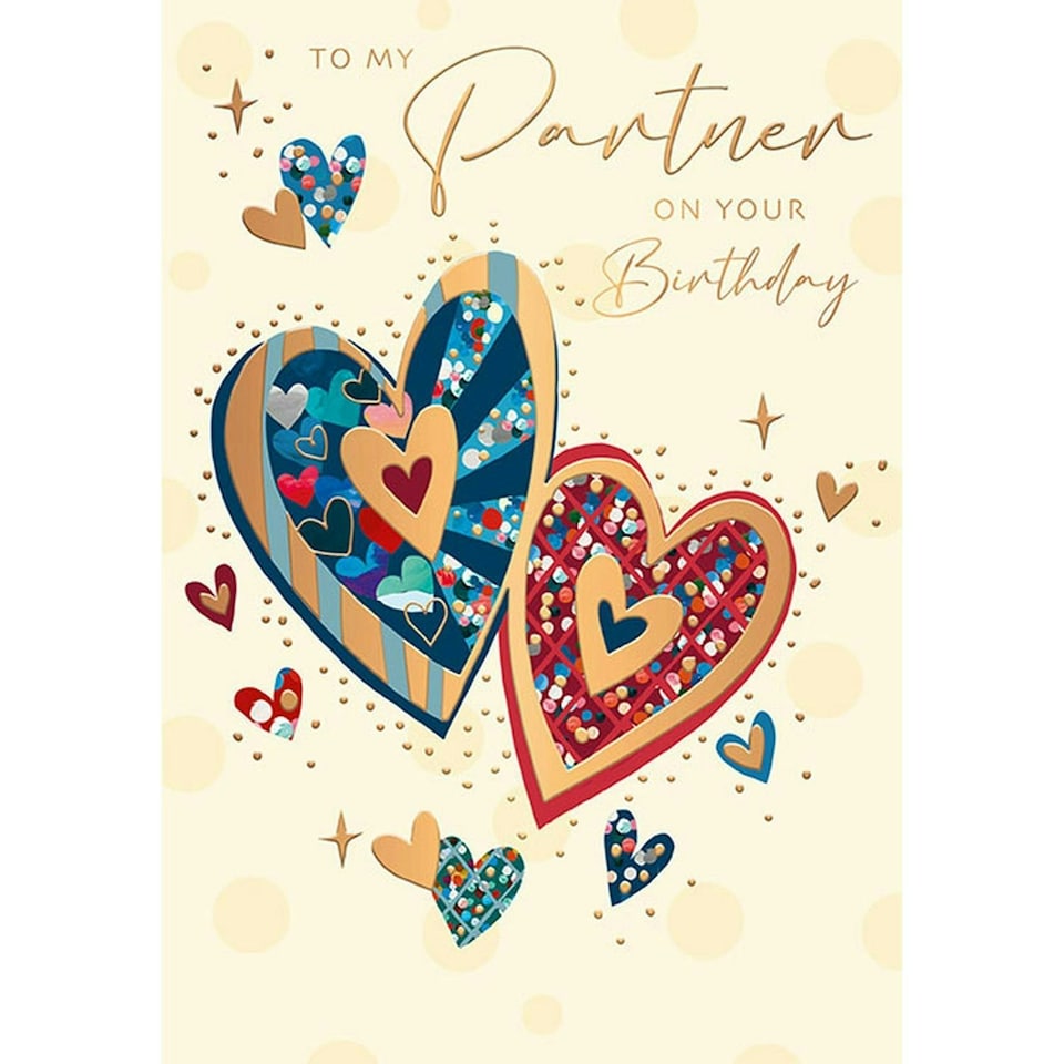 Words 'n' Wishes Traditional Birthday Card for Partner, Colourful Hearts Design, UK Made