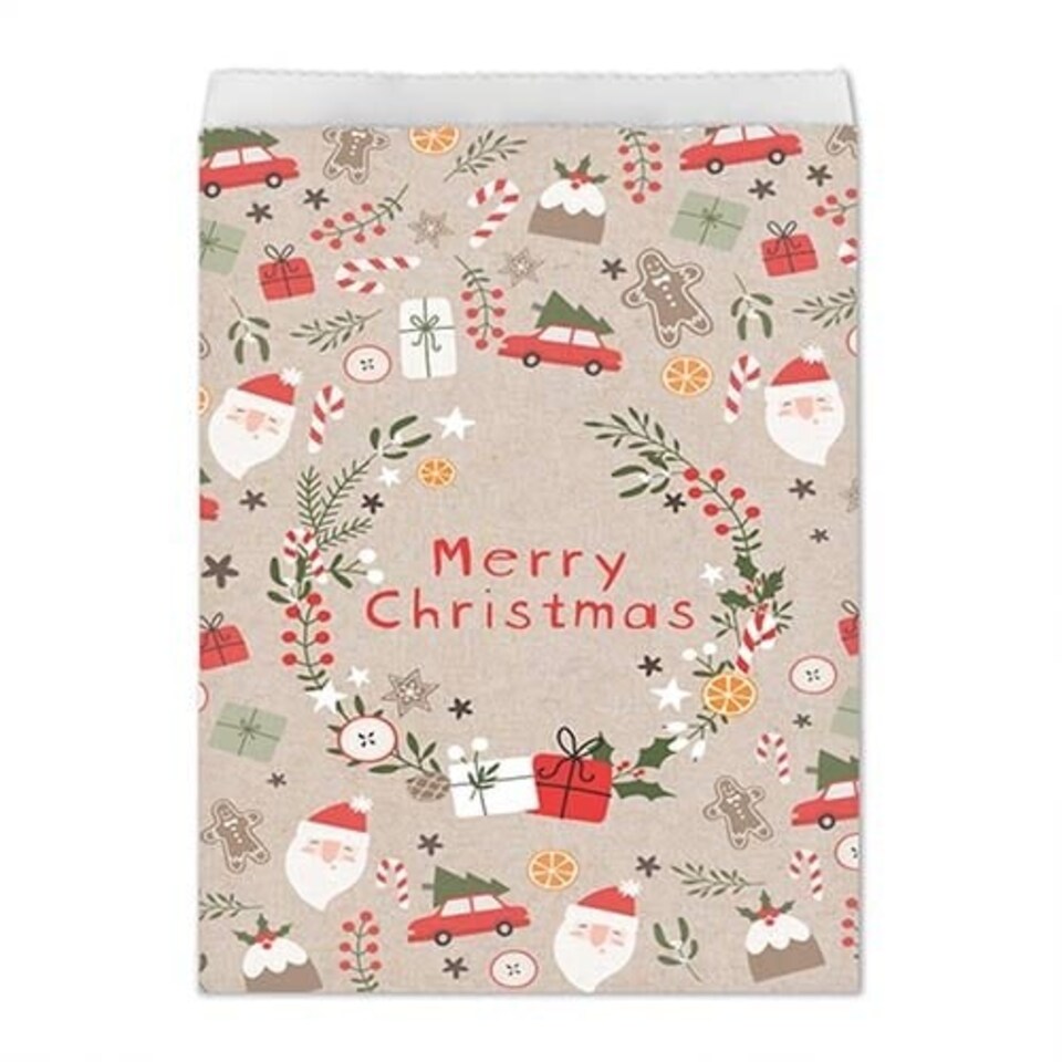 image 1 of Scandi Christmas Kraft Paper Treat Bags - Pack of 10