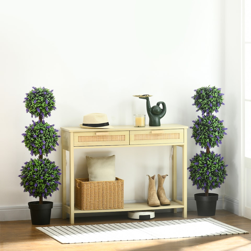 image 1 of HOMCOM Set of 2 Decorative Artificial Plants Ball Trees with Lavender Flowers in Pot Fake Plants for Home Indoor Outdoor Decor, 110cm, Green