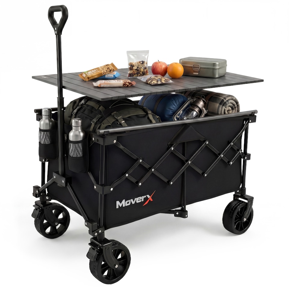 image 1 of MoverX 120L/150kg Folding Camping Table Trolley - Black
