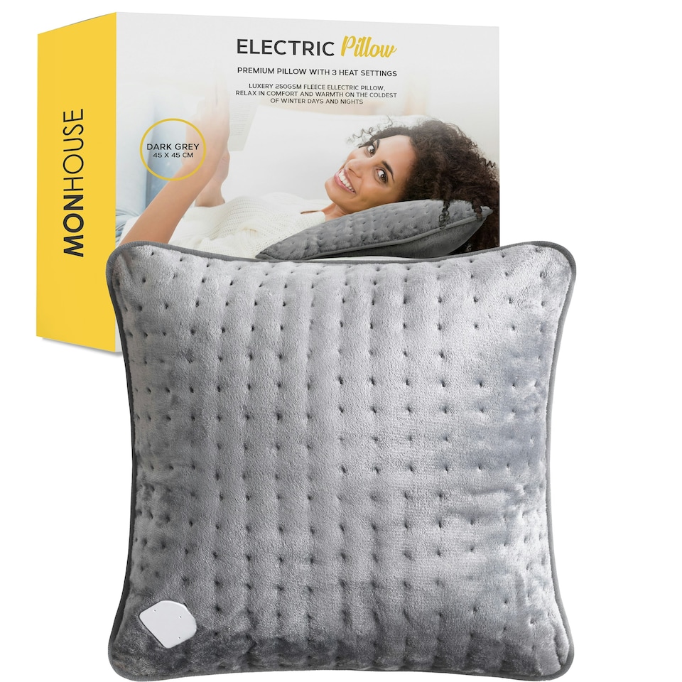image 1 of MONHOUSE Heated Pillow Grey Cushion - Super Soft Heating Pad for Neck, Back and Shoulder Pain Relief - Detachable Controller, 3 Heat Settings, Machine Washable
