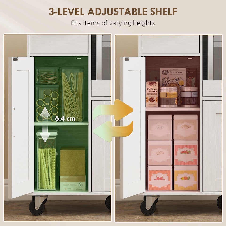 image 1 of HOMCOM Rolling Kitchen Cart, Microwave Cabinet with Adjustable Shelf