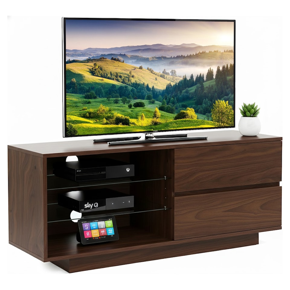 image 1 of Centurion Supports Gallus Premium Walnut with 2-Walnut Drawers and 3-Shelves 32"-55" LED/OLED/LCD TV Cabinet | Brown | 1