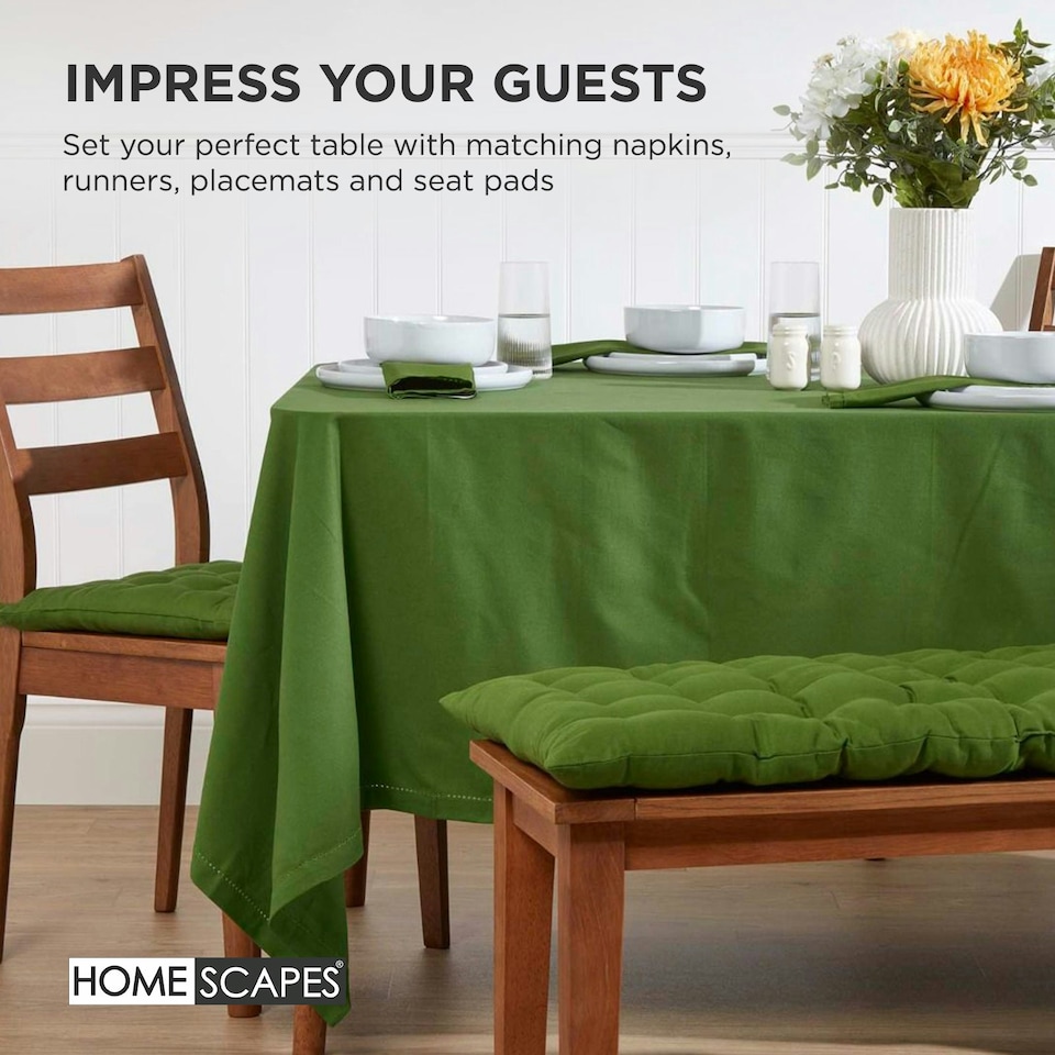image 1 of Homescapes Garden Bench Cushion Luxury 3 Seater 100% Cotton Indoor Outdoor Seat Pad Green | 143 x 48 cm
