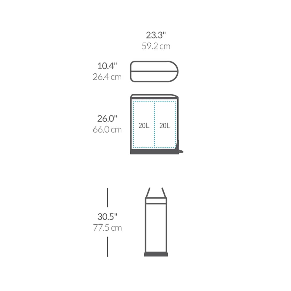 image 1 of Simplehuman 40L Slim Butterfly Recycling Kitchen Pedal Bin, Brushed Stainless Steel