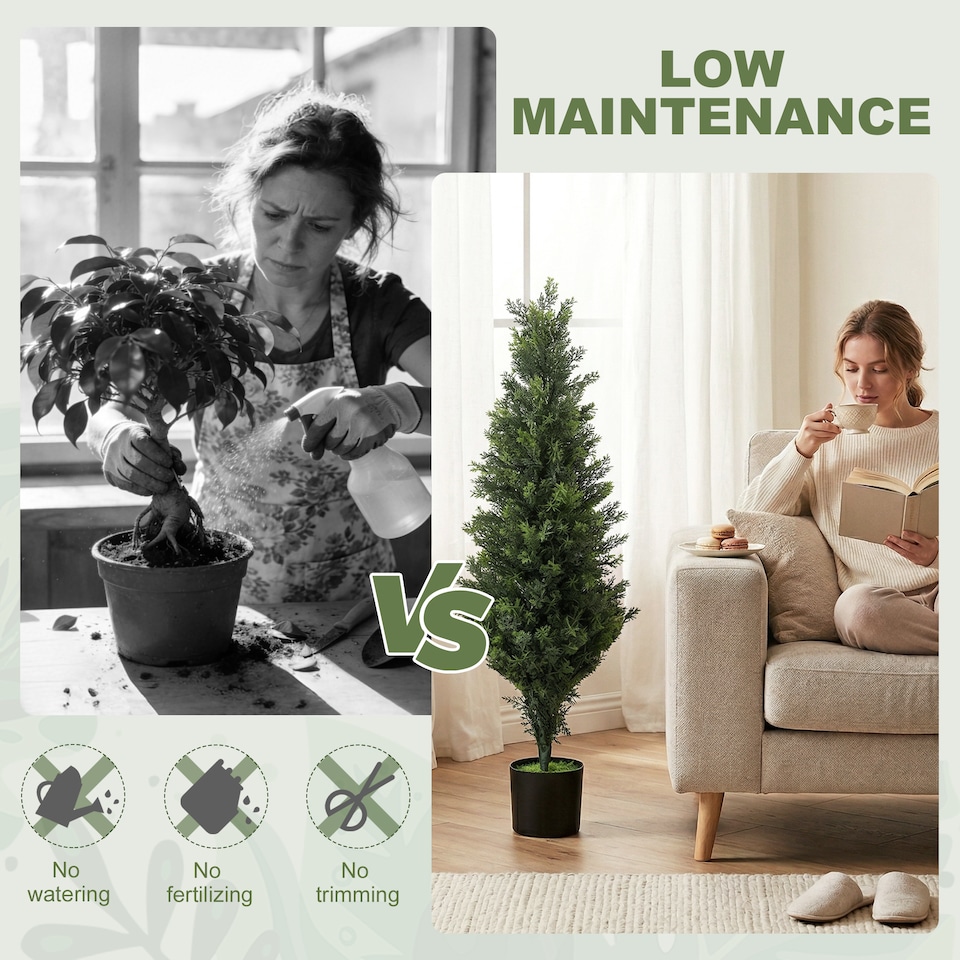 image 1 of HOMCOM Set of 2 Decorative Artificial Plants Cypress in Weighted Pot, 120cm