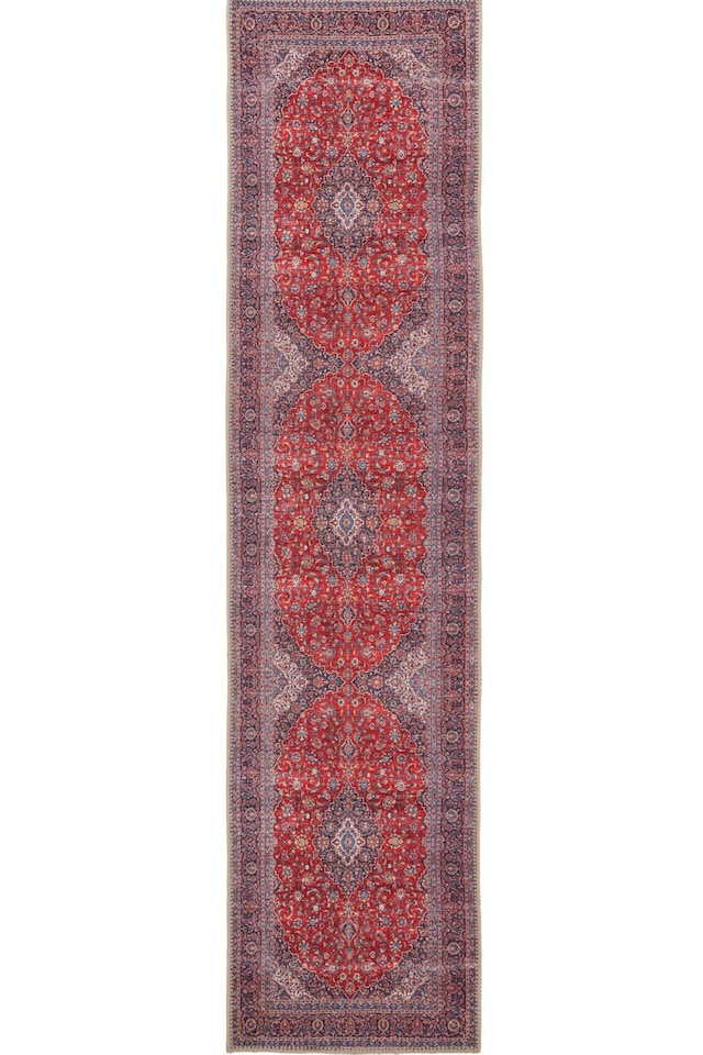 image 1 of KUKOON Red Navy Blue Persian Style Non Slip Washable Low Pile Runner Rug 60cm x 240cm