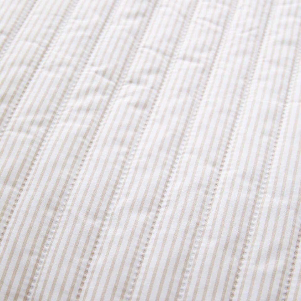 image 1 of Catherine Lansfield Stripe Quilted Reversible Bedspread | Cream | Natural | One Size