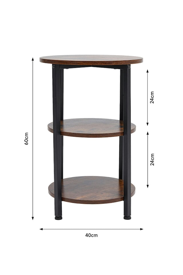 image 1 of Living and Home Vintage Wooden Side Table 3 Tiers - 40 x 40 x 60cm H | Brown