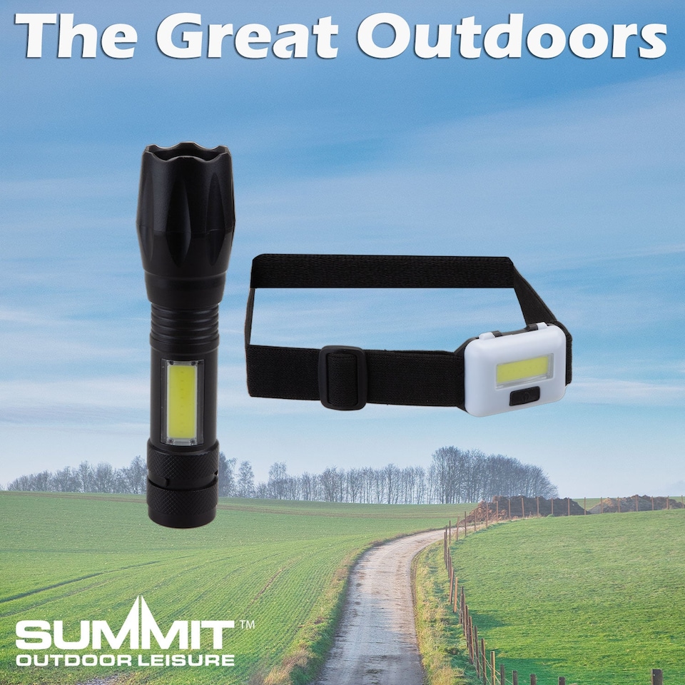 image 1 of vfm-estore Torch Set 3W Focus Beam Head Light USB Rechargeable, 3–4 hr Charge