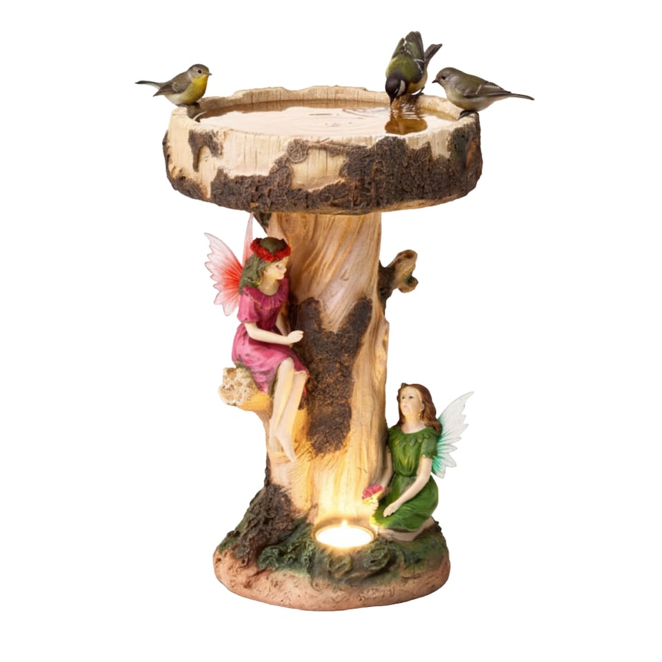 image 1 of Solar Fairy Birdbath with LED Light Decorative Garden