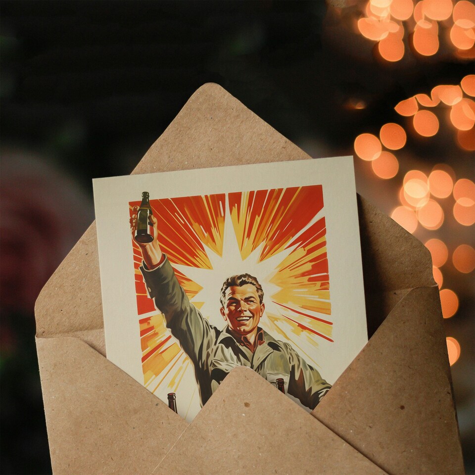 image 1 of Raise Glass Vintage Illustration Him Her Birthday Card