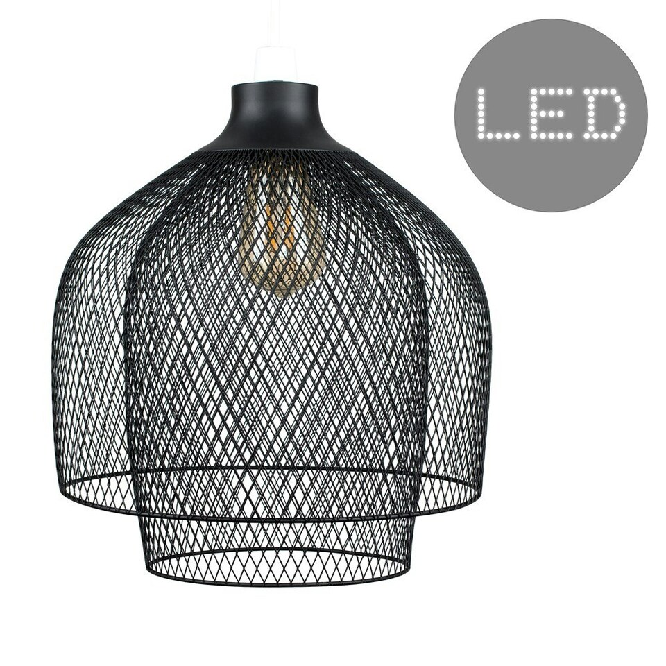 image 1 of ValueLights Sigmund Black Ceiling Pendant Shade and B22 Pear LED 4W Warm White 2700K Bulb Black