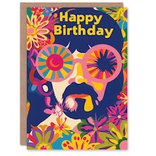 Hippie Sunglasses Colourful Flower Power Man Him Birthday Card