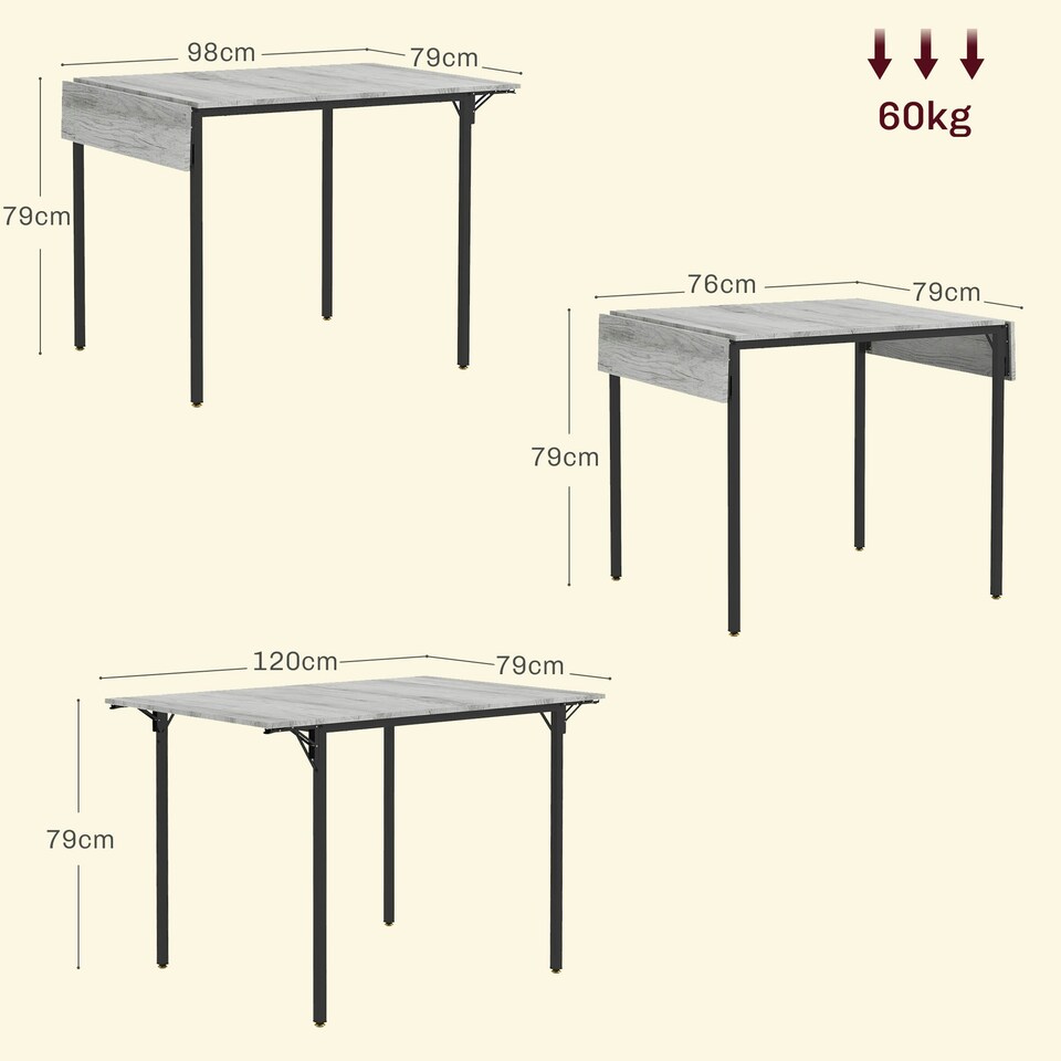 image 1 of HOMCOM Folding Dining Table, Drop Leaf Table for 2-4 People, Grey