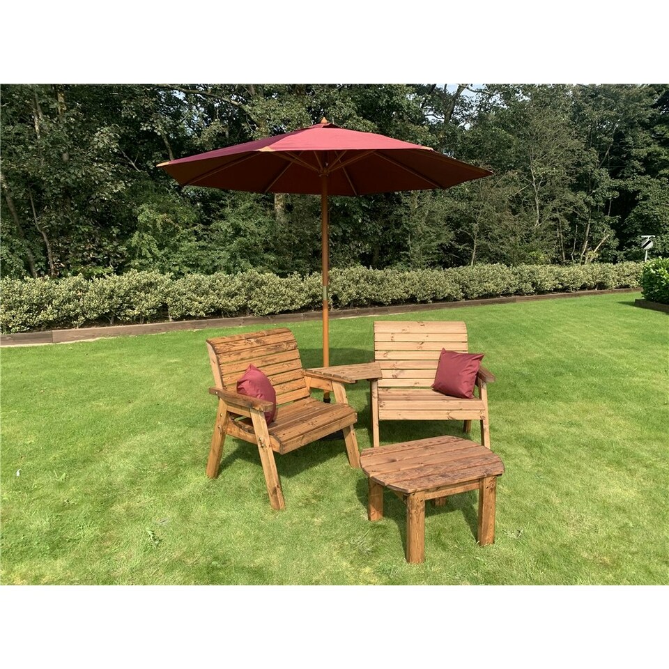 image 1 of Traditional Grand Twin Angled With Coffee Table, 2 x Scatter Cushion Burgundy & 1 x Parasol Burgundy & Base