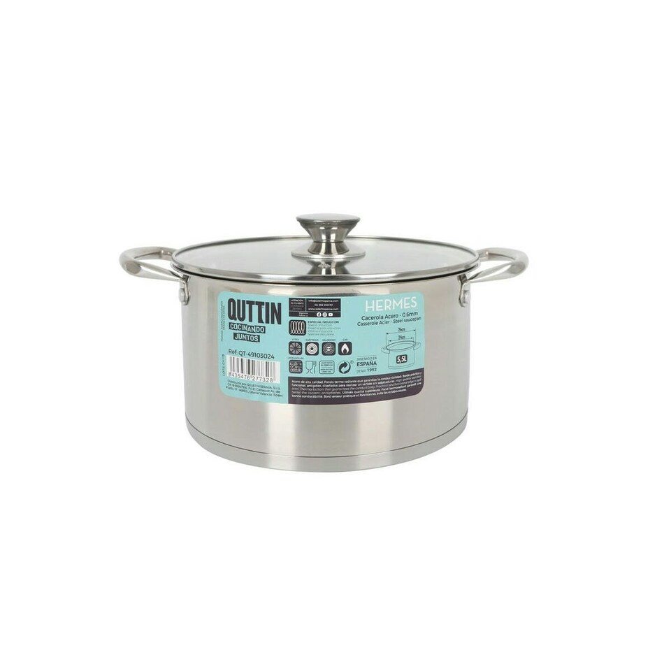 image 1 of Pot with Glass Lid Quttin Hermes Steel 5,5 L (4 Units) N/A
