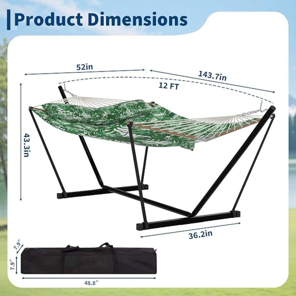 image 1 of London Boutique Double Hammock with Steel Stand, Burgundy Brown 3.65L x1.4W m