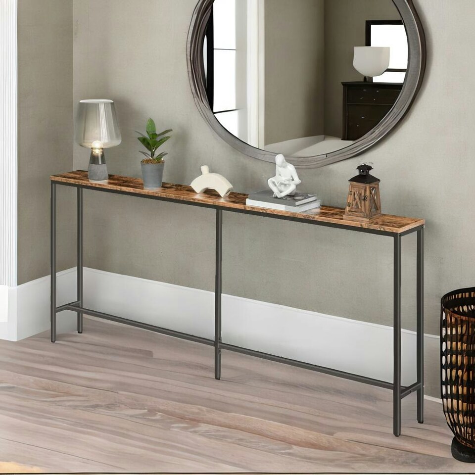 image 1 of Industrial 180CM Wide Slim Hallway Console Table Rustic Brown Brown