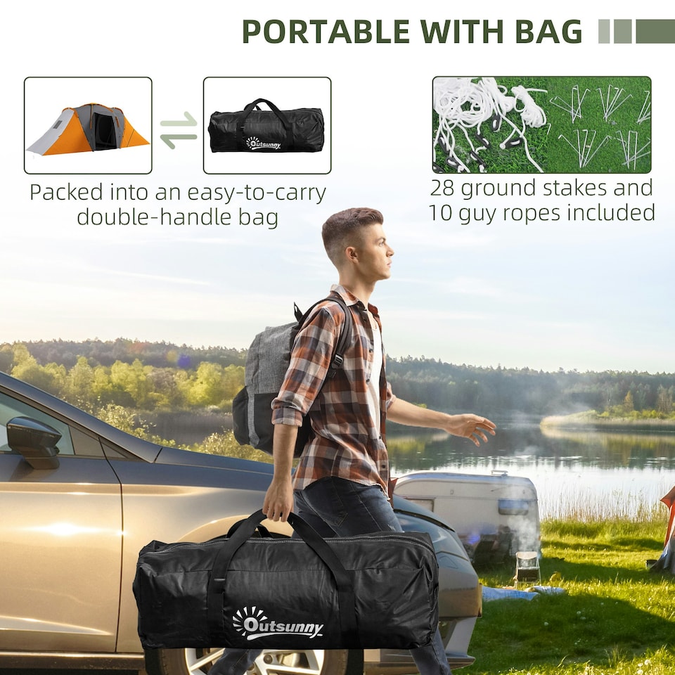 image 1 of Outsunny 4-6 Man Camping Tent with 2 Bedroom and Living Area