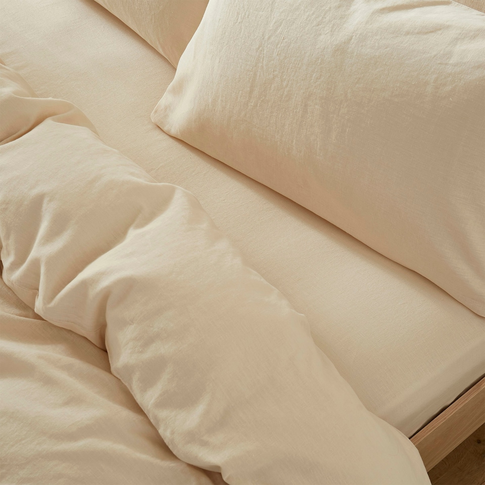 image 1 of Touch Of Linen - Creamy Almond - Fitted Sheet Cream | Creamy Almond | King