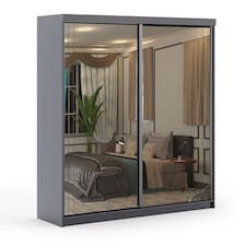 Sliding Wardrobes 4U Full Mirror 2-Door Sliding Wardrobe – Multi-Size Bedroom Storage in White, Black & Grey | Grey | Grey 150cm