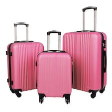 Groundlevel Delta Stripe 3 Piece Luggage Set 4 Wheel Spinners Travel Suitcases | Pink