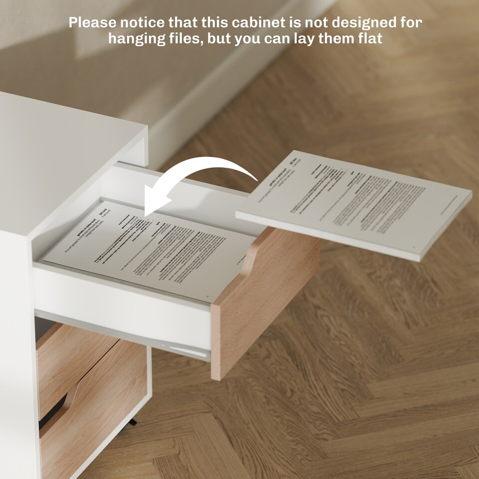 image 1 of HOMCOM 3 Drawer Mobile File Cabinet, Vertical Filing Cabinet with Wheels for Home Office, Oak