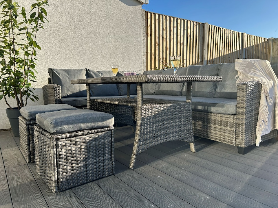 image 1 of York 8 Seat Mixed Grey Rattan Corner Sofa Dining Set