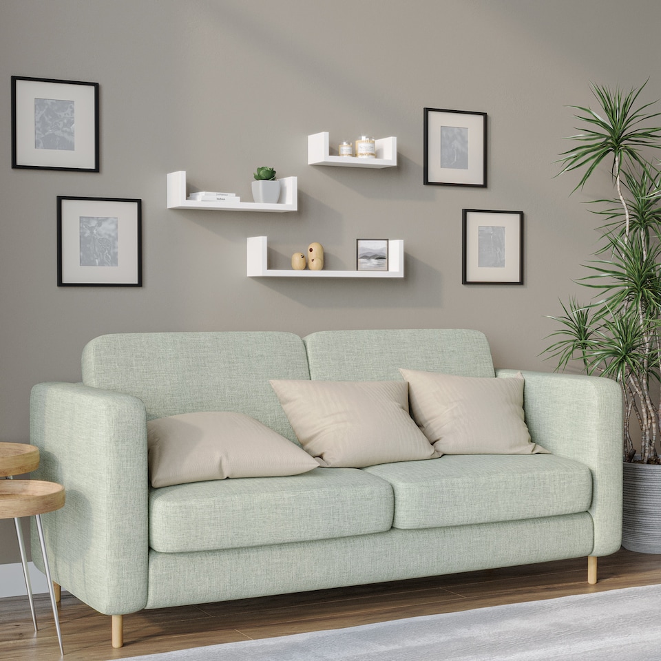 image 1 of Set of 3 U-Shaped Floating Wall-Mounted Shelves | White | 1