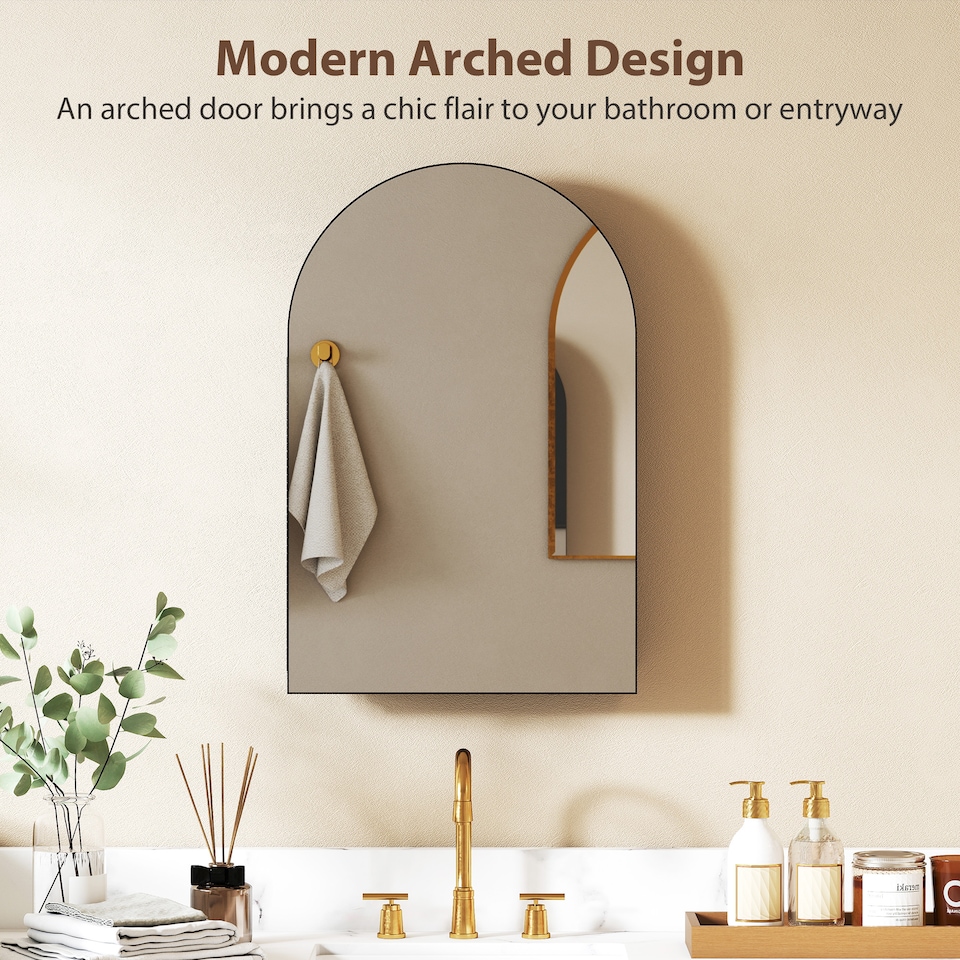 image 1 of HOMCOM Bathroom Mirror Cabinet with Mirror Arched Wall Cabinet Black | Black | Black | 50 x 12 x 76 cm