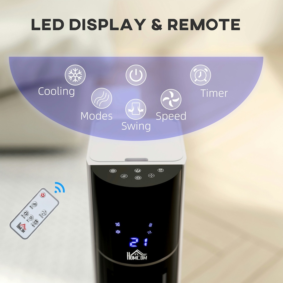 image 1 of HOMCOM Bladeless Air Cooler, Evaporative Oscillating Tower Fan Humidifier Unit