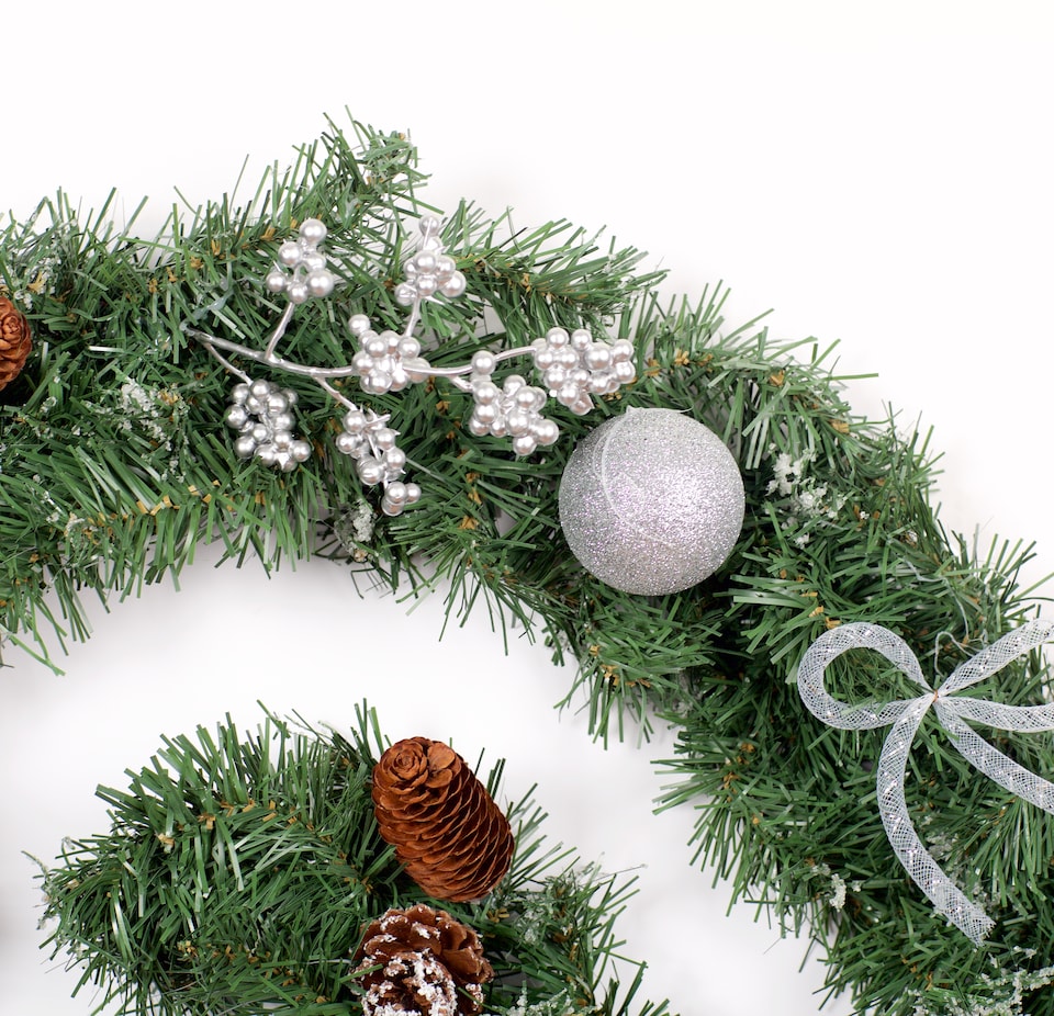 image 1 of Best Artificial 12ft / 360cm Decorated Frozen Christmas Garland with Realistic Ice Crystals with 100 Bright White Battery lights