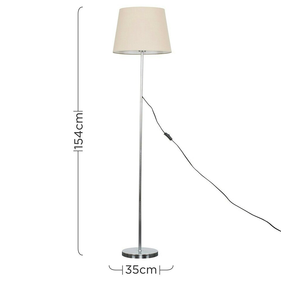 image 1 of ValueLights Charlie Chrome Floor Lamp Cream Taper Shade & Bulb 