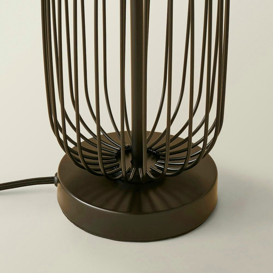 image 1 of ValueLights Gabbia Matte Black Metal Table Lamp with Small Black Drum Shade