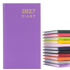 2027 Diary Slim Size - Week to View Hardback Small Planner with Ribbon Bookmark - Premium 70gsm Paper Inside with UK Holidays, World Time Zones (Purple)