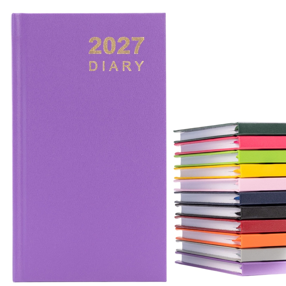 image 1 of 2027 Diary Slim Size - Week to View Hardback Small Planner with Ribbon Bookmark - Premium 70gsm Paper Inside with UK Holidays, World Time Zones (Purple)