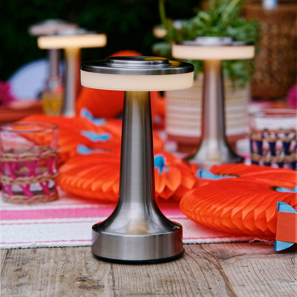 image 1 of ValueLights Talence Table Lamp Dimmable Brushed Silver Table Lamp and Integrated LED 3W Warm White 3000K Bulb