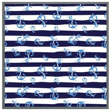 Blue anchors on navy striped background (Picture Frame) Grey | XS
