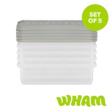 Wham Clip 5x 7L Rectangular Plastic Storage Boxes with Clip Lock Lids. Ideal for Home, Office, Toys & More - Clear/Stone | Cream | Stone | 5