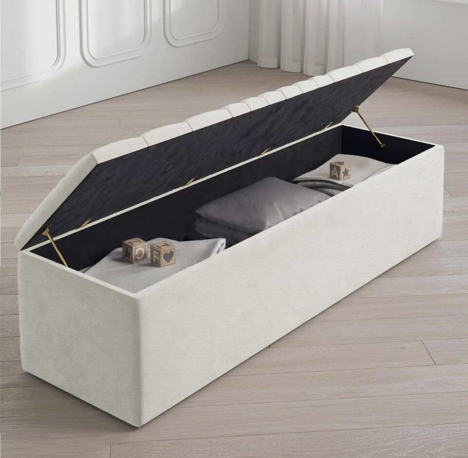 image 1 of Safar 180cm Large Ottoman Storage Box - Naples Shoes Bench - Cream Lined Upholstery Blanket Storage Box