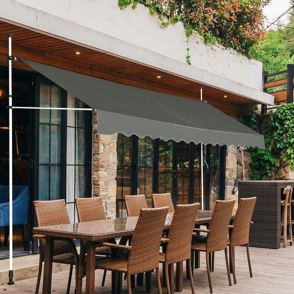 image 1 of COSTWAY 4M Telescopic Canopy Retractable Sun Shelter Grey | Grey